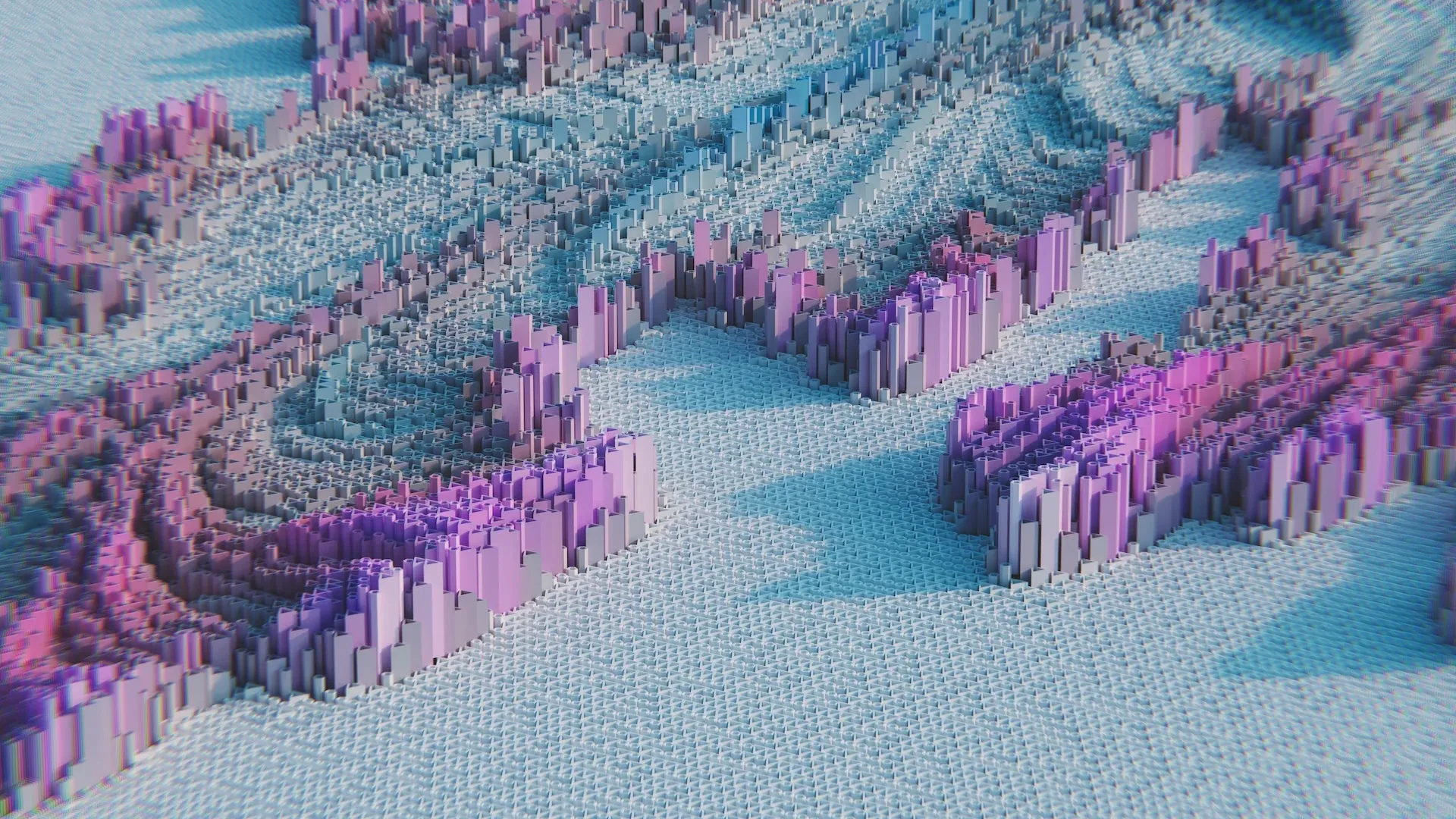 Textura abstracta 3D en tonos azul y morado representando datos digitales